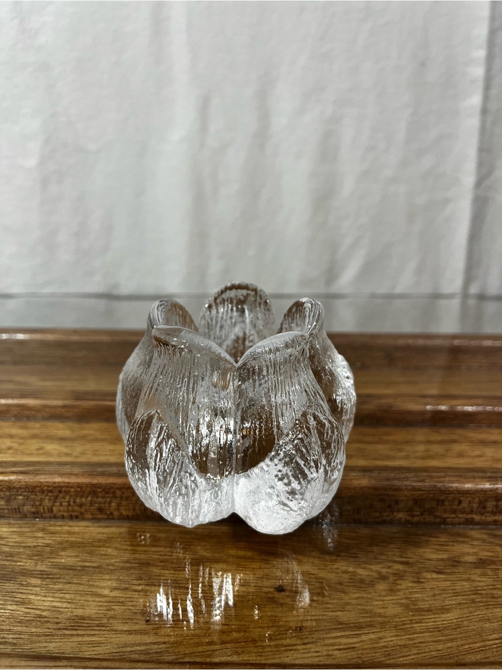 Vintage Clear Textured Ice Glass Tulip Lotus Votive Tealight Candle Holder